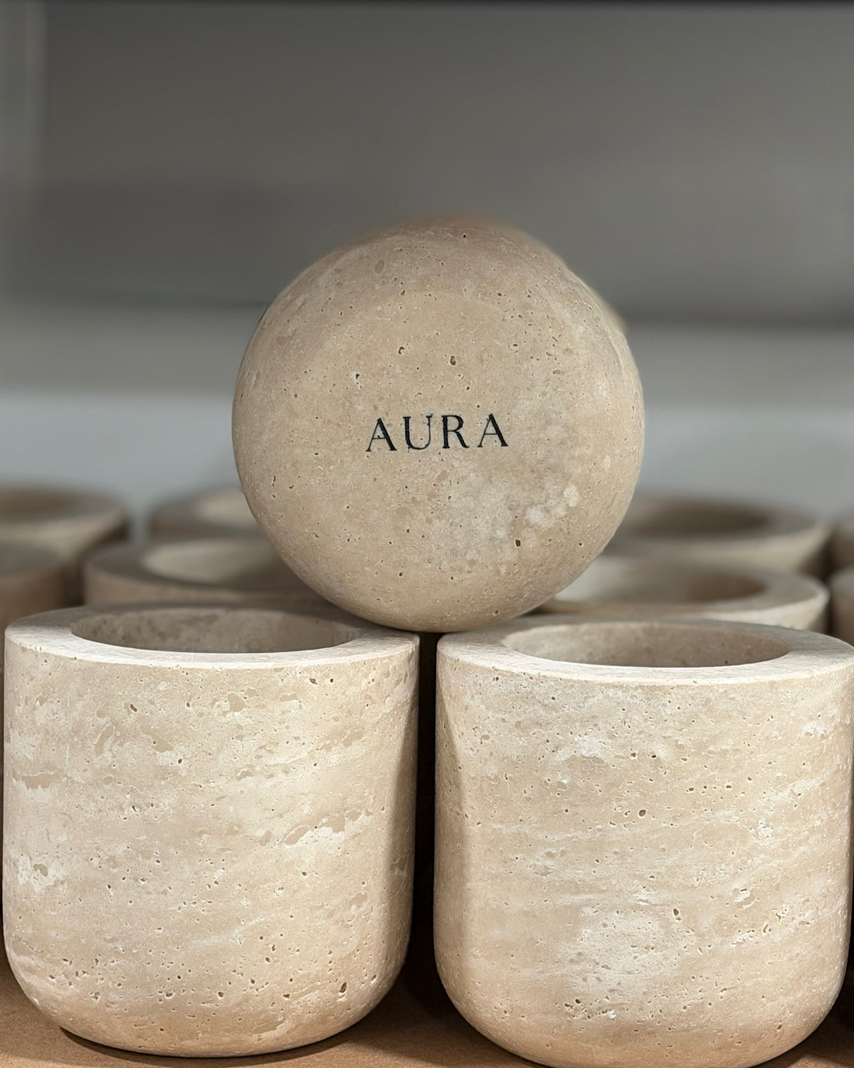 TRAVERTINE REFILLABLE CANDLE