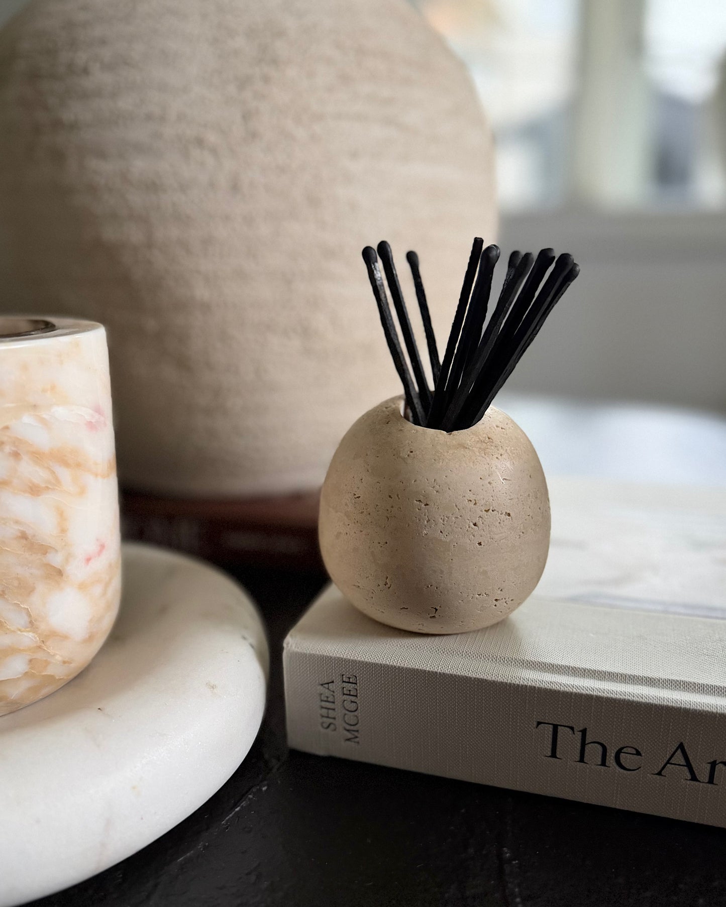 Travertine Stone Match Holder
