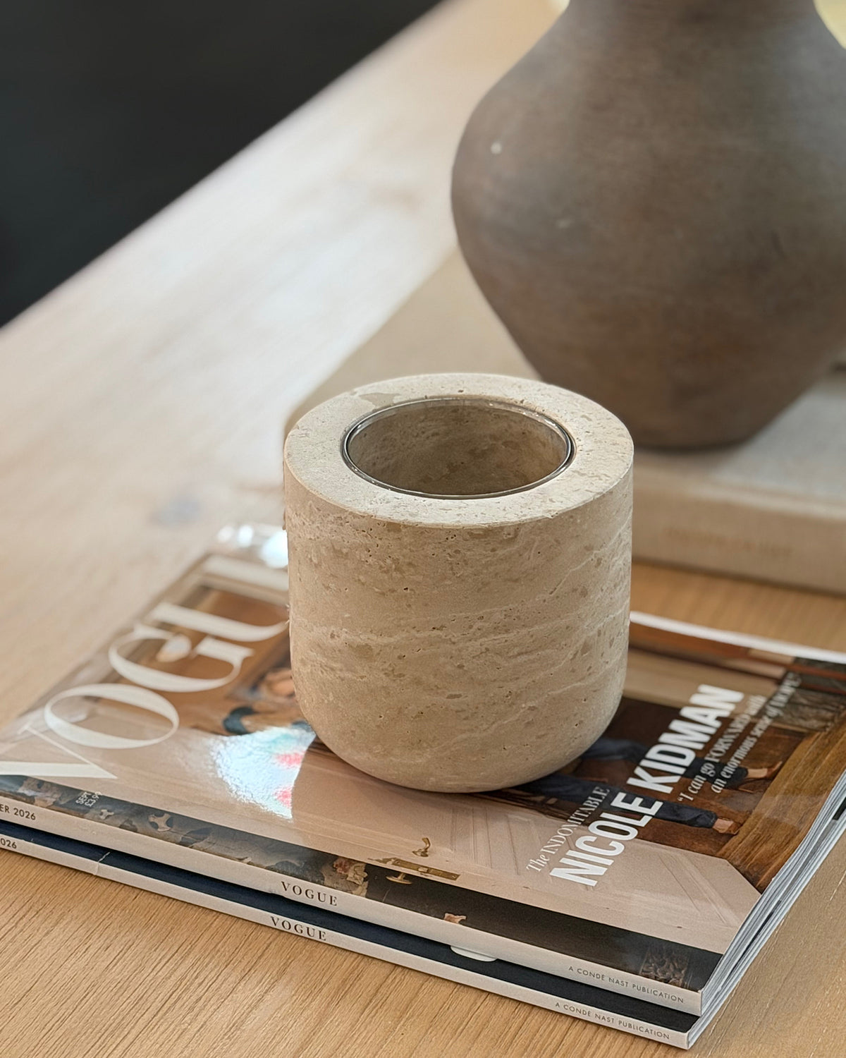 TRAVERTINE REFILLABLE CANDLE