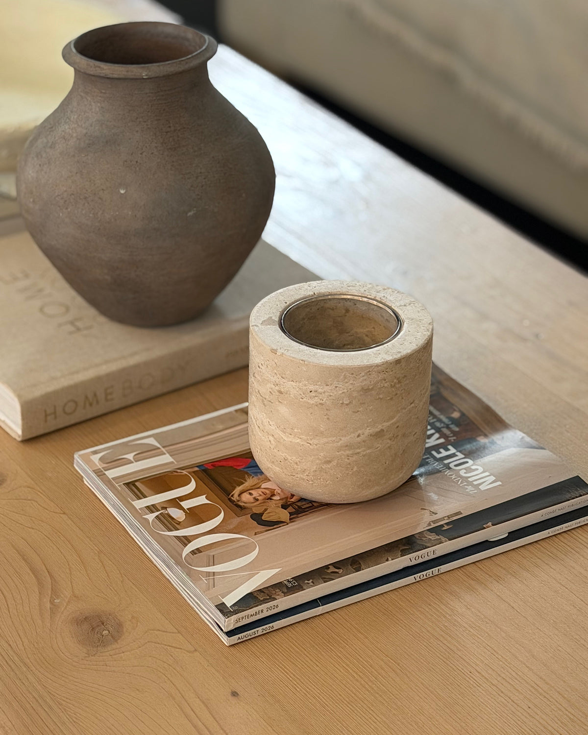 TRAVERTINE REFILLABLE CANDLE